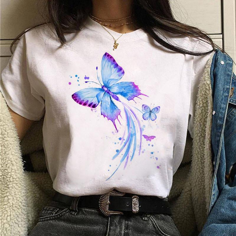 Women Summer T-Shirt 2025 Aesthetic Butterfly Print T Shirt Ladies Streetwear Harajuku Tops Female Short Sleeve Tshirt Oversize