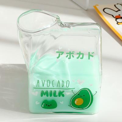 

380ml Kawaii Square Milk Carton Glass Cup Cute Strawberry Creative Breakfast Cup For Home Portable Student Transparent Milk Cups 301-400ml