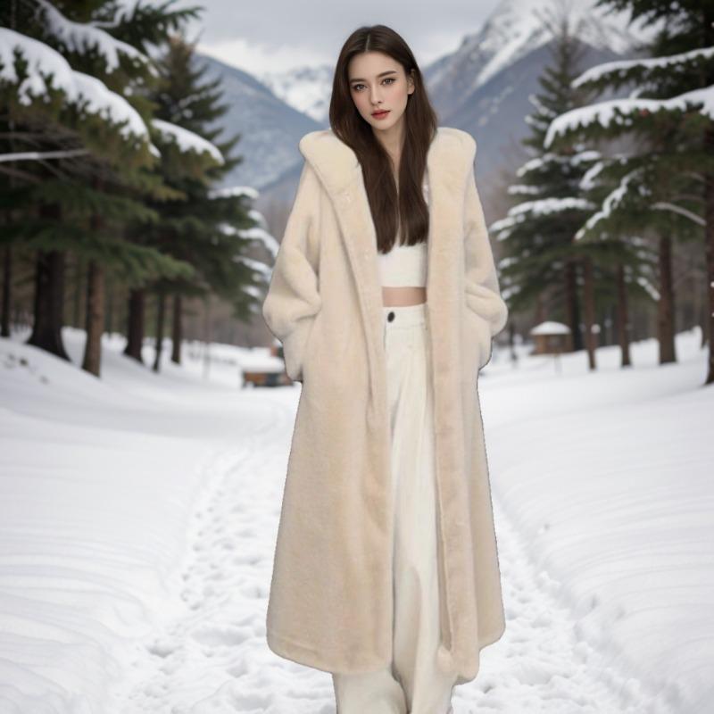 Herbst und Winter neuer Kapuzen-Umweltfreundlicher zotteliger Nerzimitat-Leopardenmuster-Verlängerter lockerer modischer Mantel