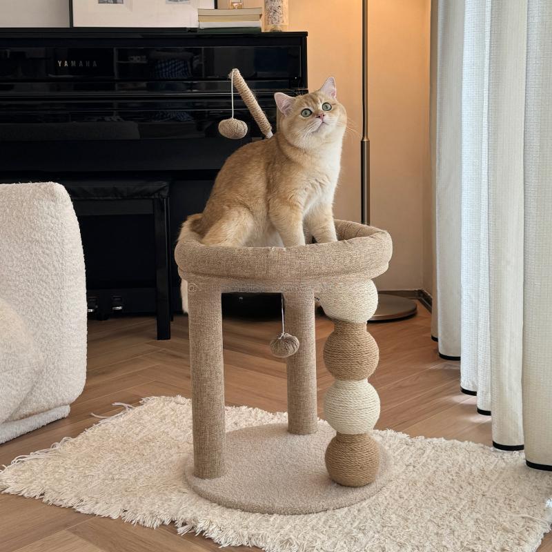 Linen Cat Tree Durable Sisal Scratching Post Creative Cat Jumping Platform Space-Saving Indoor Cats Bed for Home and Apartment