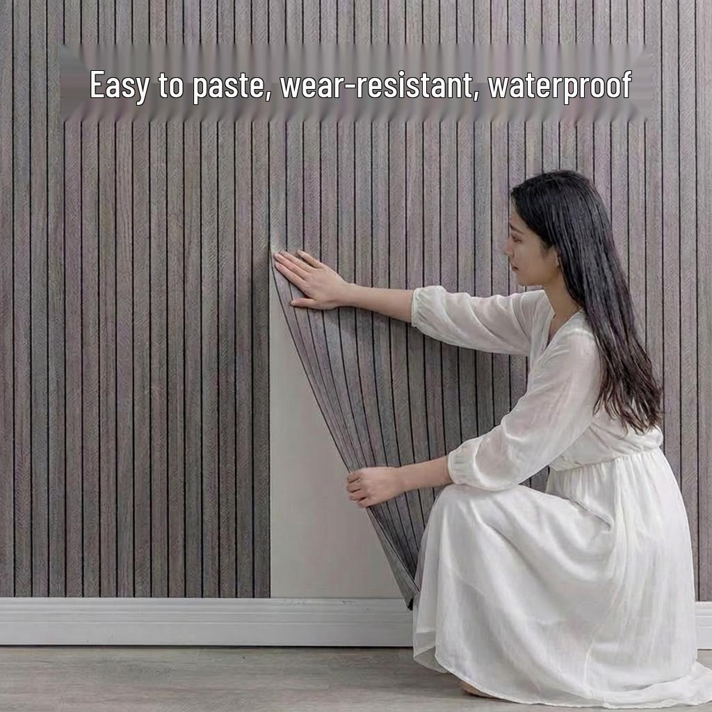 Self-Adhesive Wood Grain Embossed Wall Panel - Waterproof & Moisture-proof Decoration for Living Room.