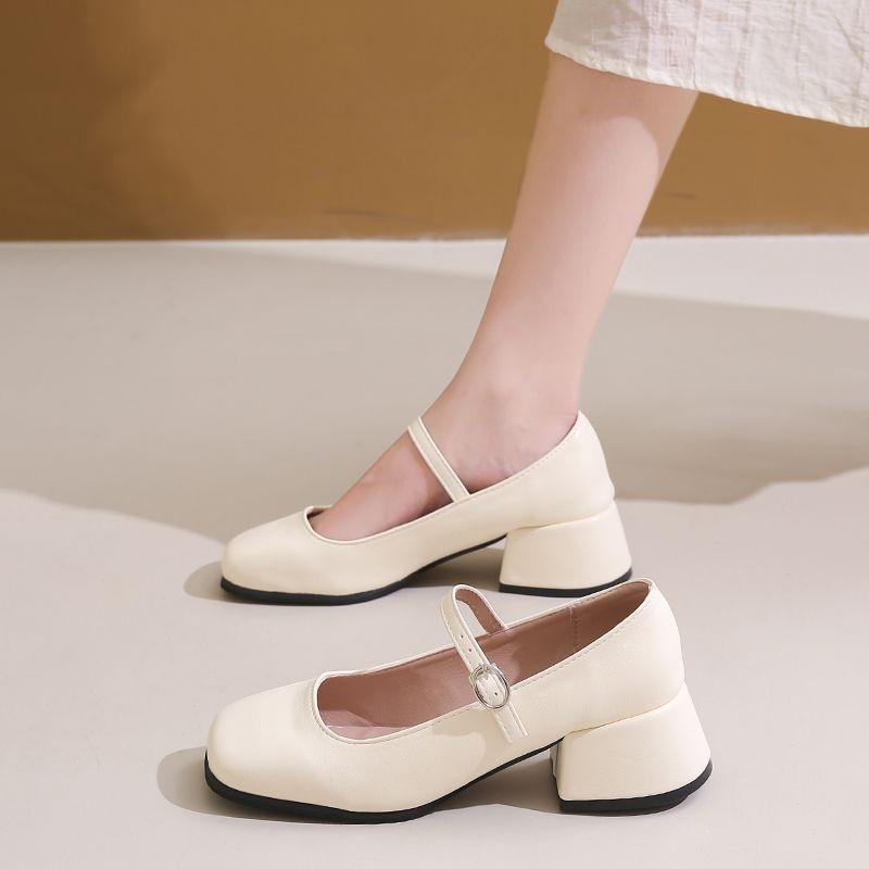 2025 New Summer Mary Jane Women's Shoes Thick Heel Temperament Silver Single Shoes with Skirt French High Heels Small Leather Shoes