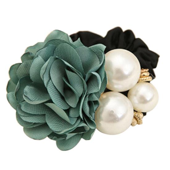Women Satin Ribbon Rose Hairband Elastic Hair Ties Band Rope Ponytail Holder