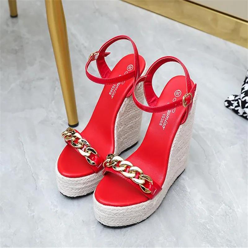 Fashion 14cm Fashion European and American Large Size 34-43 Hemp Rope Women's Shoes Wedge Heel Platform Sandals