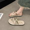 Niche Flat-bottomed Slippers for Women's Outerwear 2025 Summer New Fashion Casual Cover Toe Beach Sandals Versatile