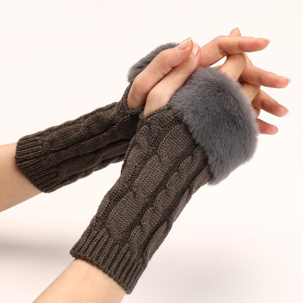 Twist Turned Short Furry Gloves New Style Women's Autumn and Winter Knitted Arm Covers with Exposed Half Finger Woolen Warm Sleeves