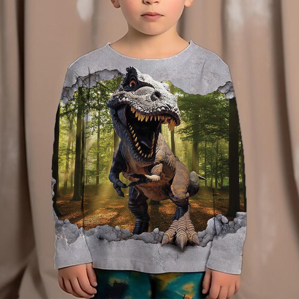 Korean Children's Clothing 2023 Kids Replica Brands 3d Print Animals Dinosaur Tops For Boys Fashion Autumn T-Shirt Full Sleeve