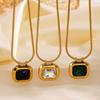 Vintage Stainless Steel Square Rhinestone Necklace for Women Court Style Flat Snake Chain Pendant Necklace Banquet Jewelry Gifts