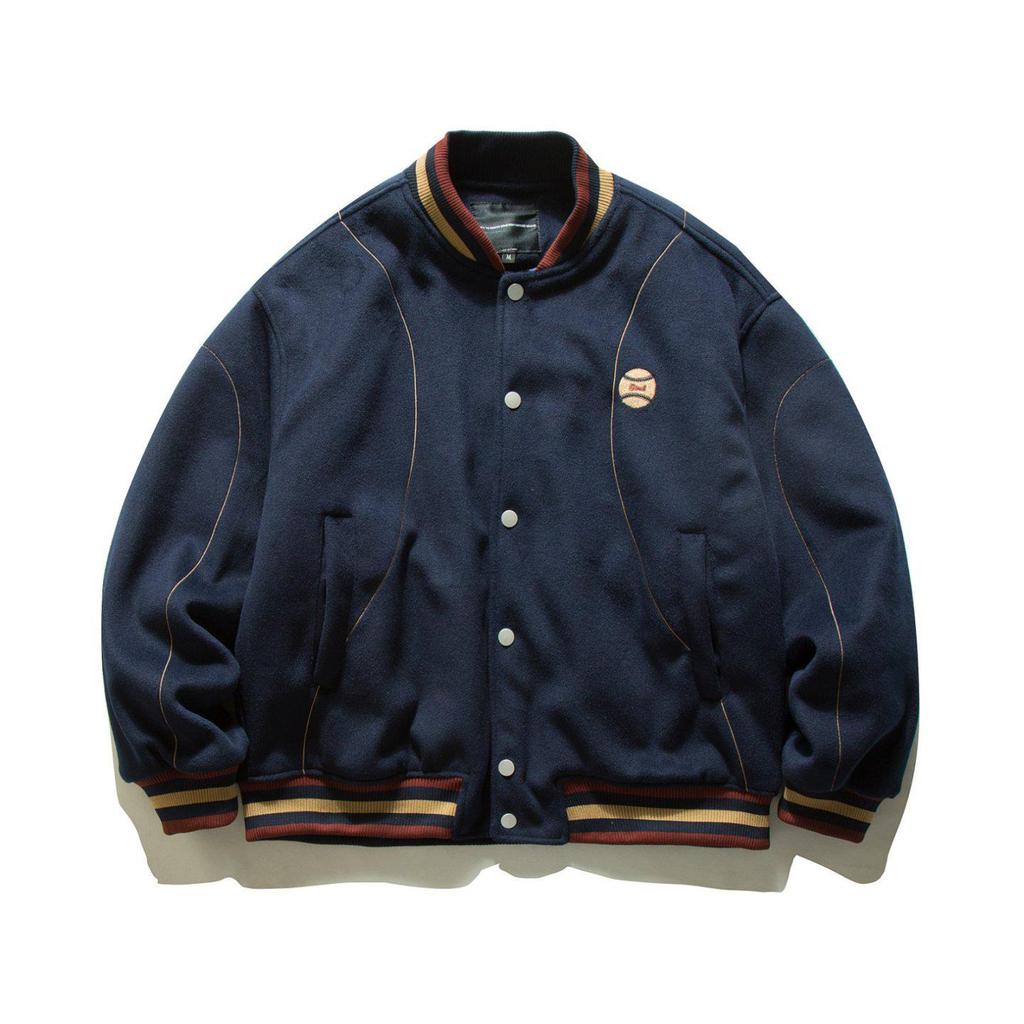 Unisex Japanese Retro Color Block Wool Baseball Jacket, Autumn/Winter Academy Style