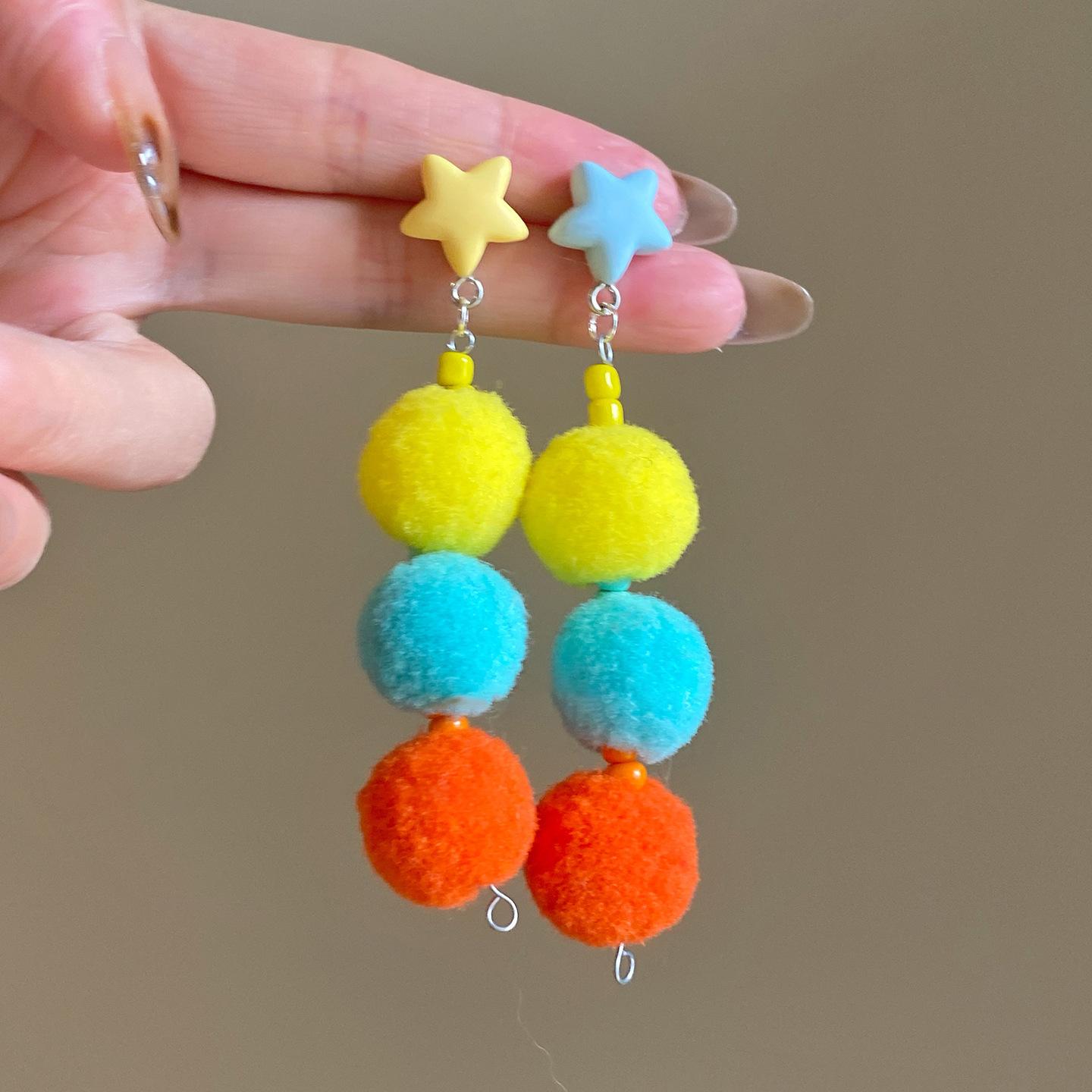 Vintage dopamine hairball geometric star earrings stud earrings personalized earrings