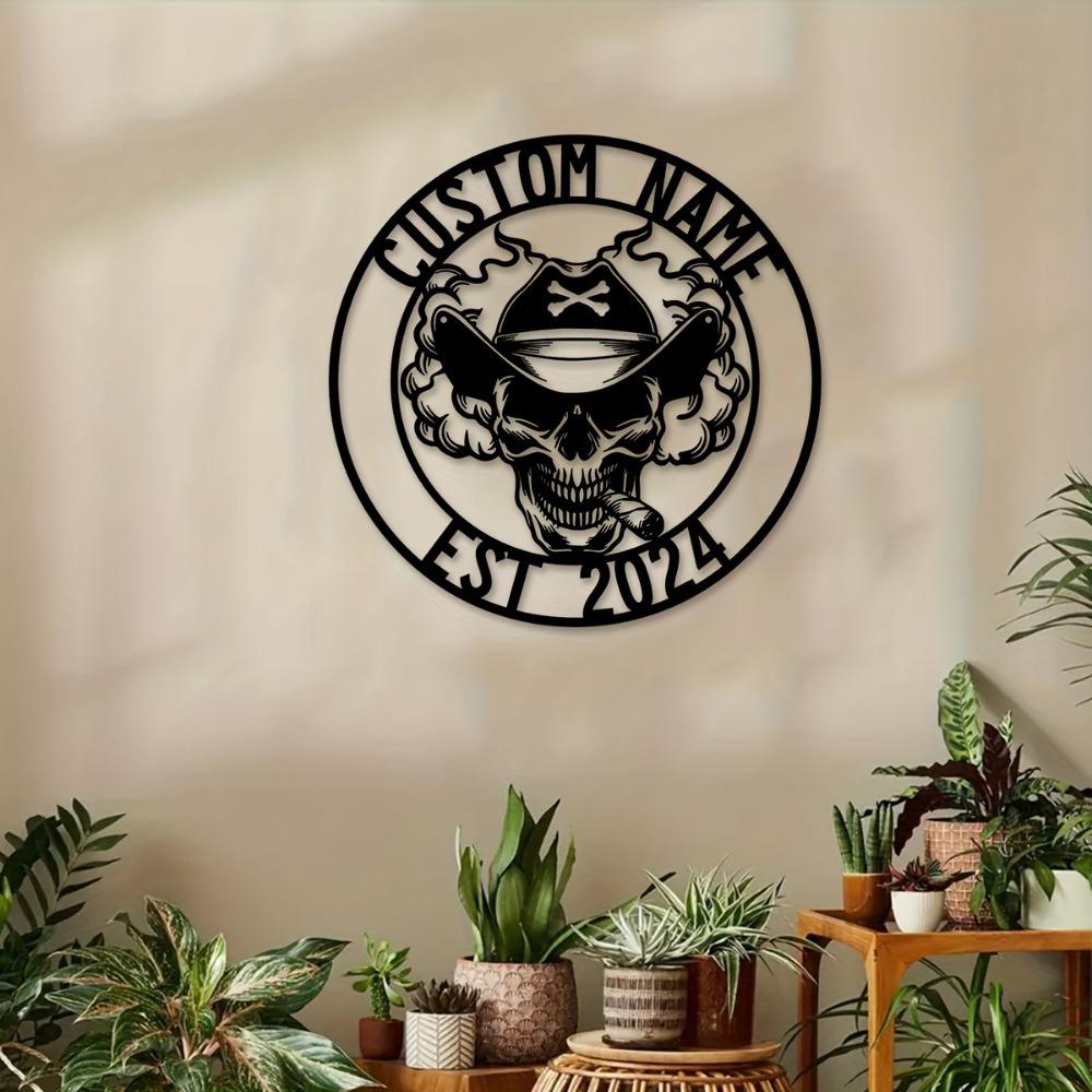 1pc Custom Death's Head Wall Art, Personalized Skull Crest, Rustic Metal Ornament for Lounge, Office, Veranda, Deck, Gift, Custom Sign.