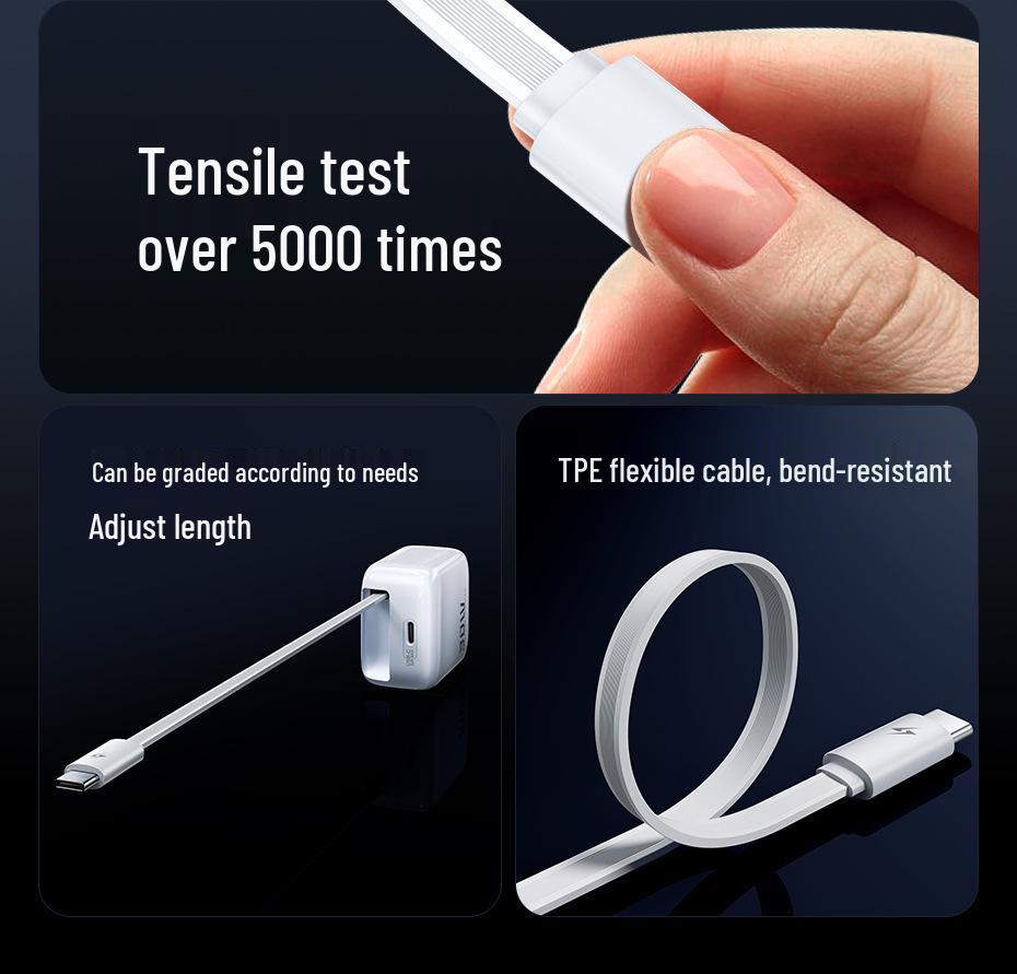 Tuqi 30W GaN Mini Folding Charger with Built-in Retractable Cable for Fast Charging Huawei & Apple Devices