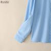 ZANZEA Women Casual Lace Splice Collar Long Sleeve Blouse