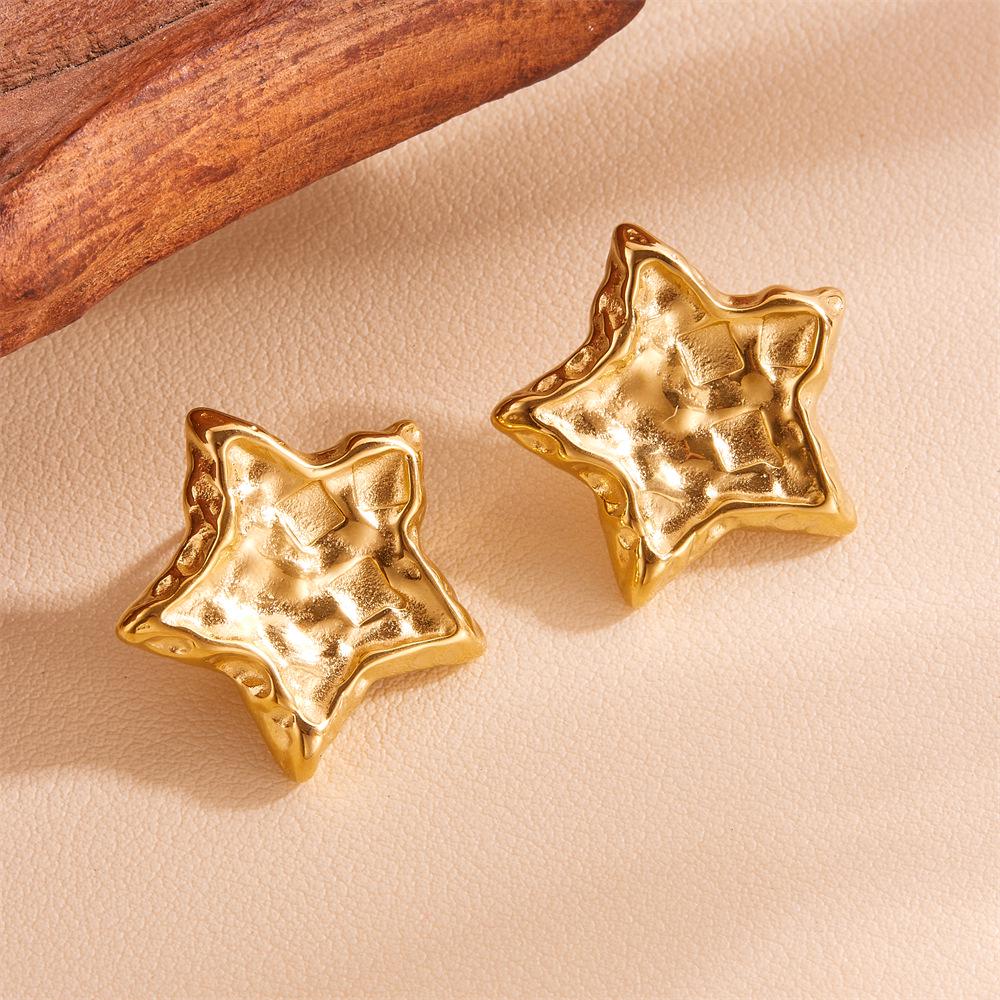 18K Gold Plated Non-fading Star Stud Earrings - Stainless Steel & Titanium, Cross-border Fashion