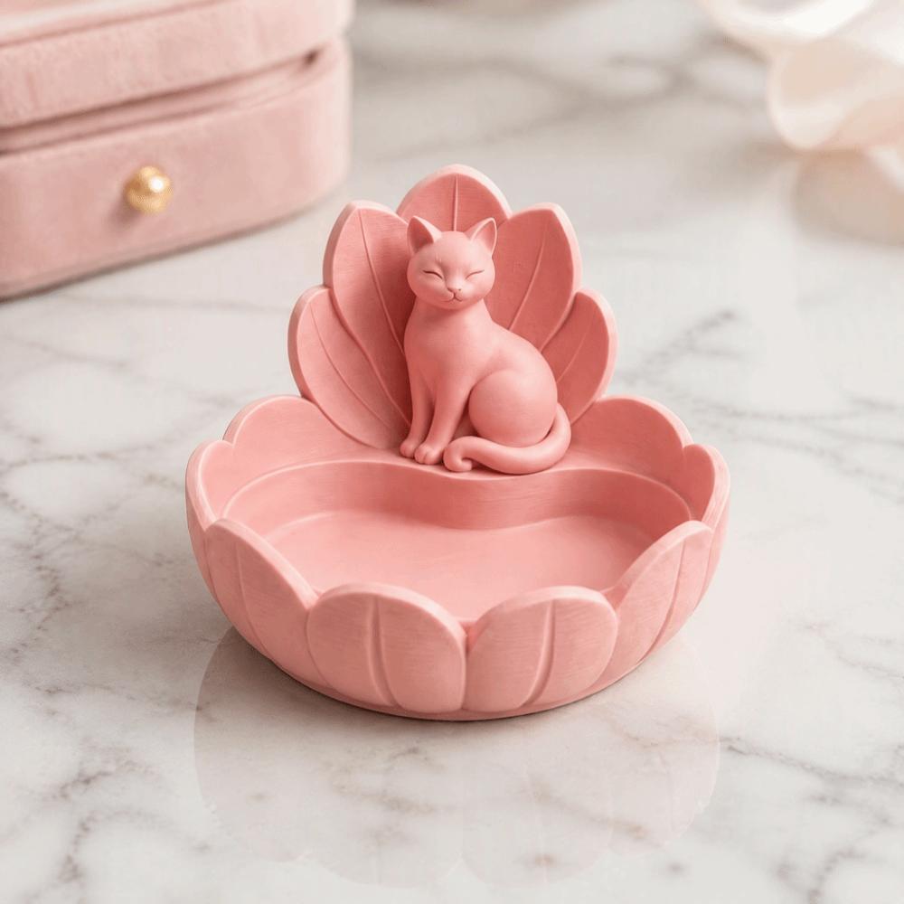 Lotus Shape Trinket Dish Resin Material Desktop Organizer Cat Figurine Holder  Vanity Table Decor