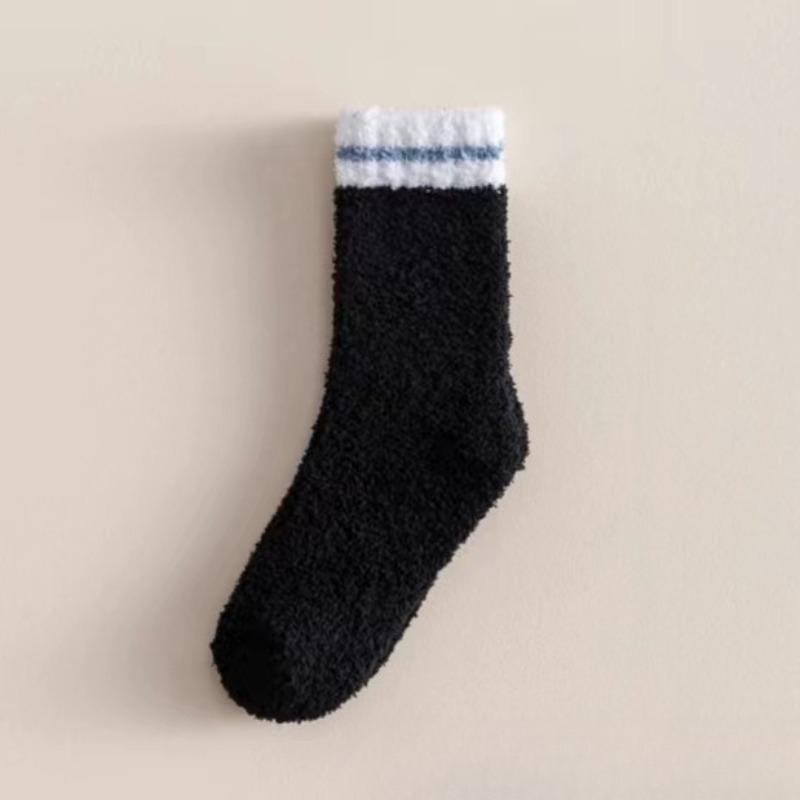 Male Autumn and Winter Striped Towel Coral Velvet Deodorant Wicker Floor Sleep Tube Socks