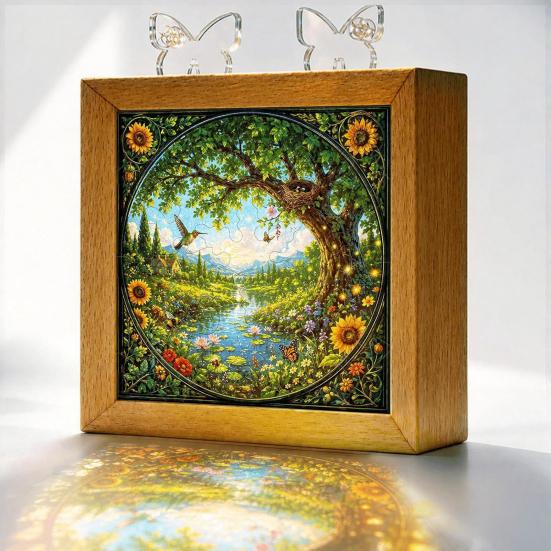Desktop Light for Office Acrylic Puzzle LED Night Light, 2-In-1 USB Royal Iris Bloom Jigsaw Lamp, Cozy Atmosphere DIY Creative Home Ambient