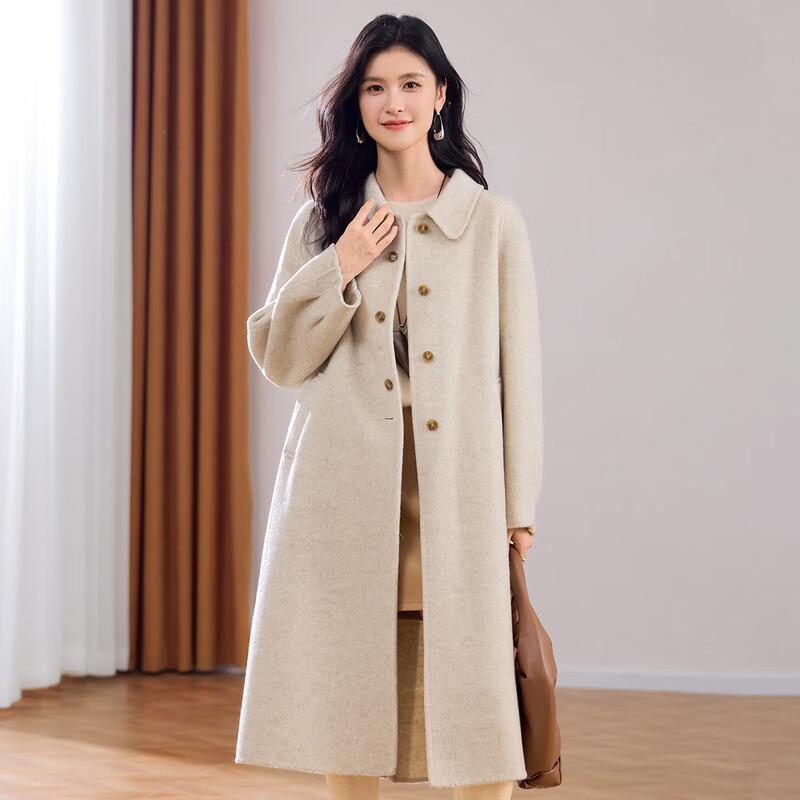 Jinjuan Γυναικείο 100% Μαλλί Μερίνο Διπλής Όψης Παλτό με Πέτο
