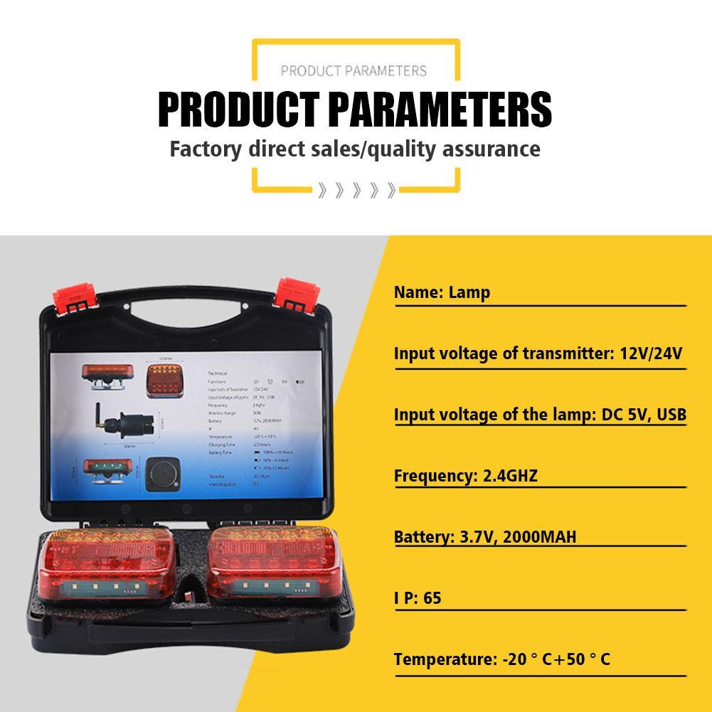 1set Wireless Magnetic Trailer Tail Light Waterproof Rechargeable Rear Taillight Signal Warning Brake Lamp Reflective Lens