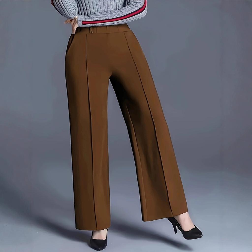 Pantaloni casual uni cu picior larg, talie înaltă, largi și care subțiază, pentru femei, pentru toamnă și iarnă