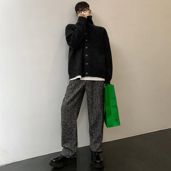 Podzim Zima Pánský Svetr Kardigan Vysoký Límec Ochrana Krku Pletený Silný Elastický Dlouhý Rukáv Volný Teplý Jednobarevný Pletený Oděv Denní Nošení Svetrový Kabát