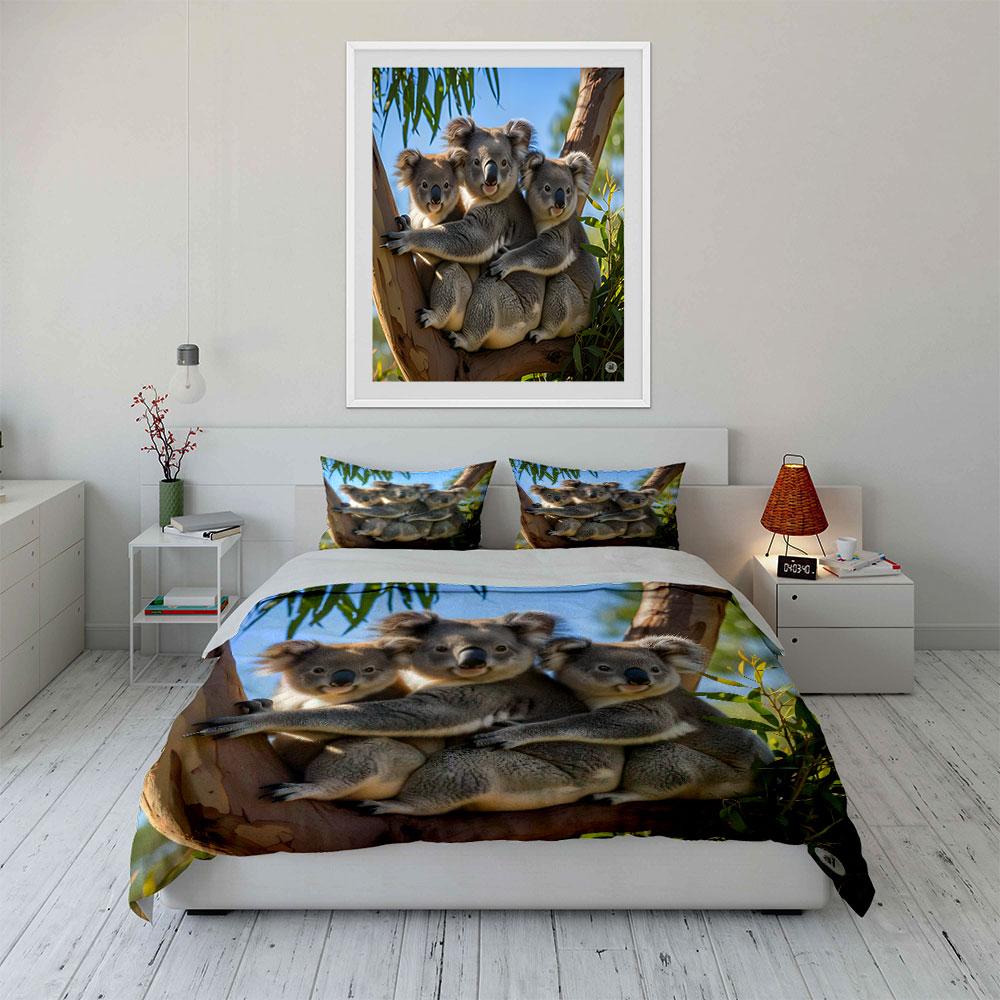 "Koala Family Trio Decor Set" Soft Skin-Friendly Bedding Set Includes 1 Duvet Cover And 2 Pillowcase Gift
