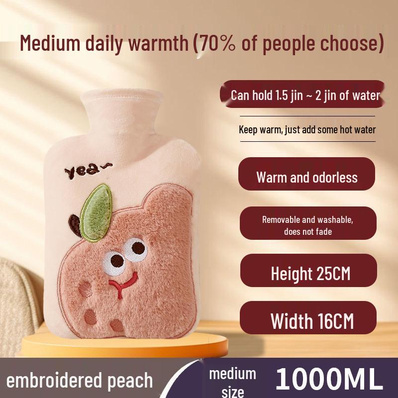 Explosion-Proof Hot Water Bottle with Cute Plush Cover - Ideal for Abdomen and Bed Warmth