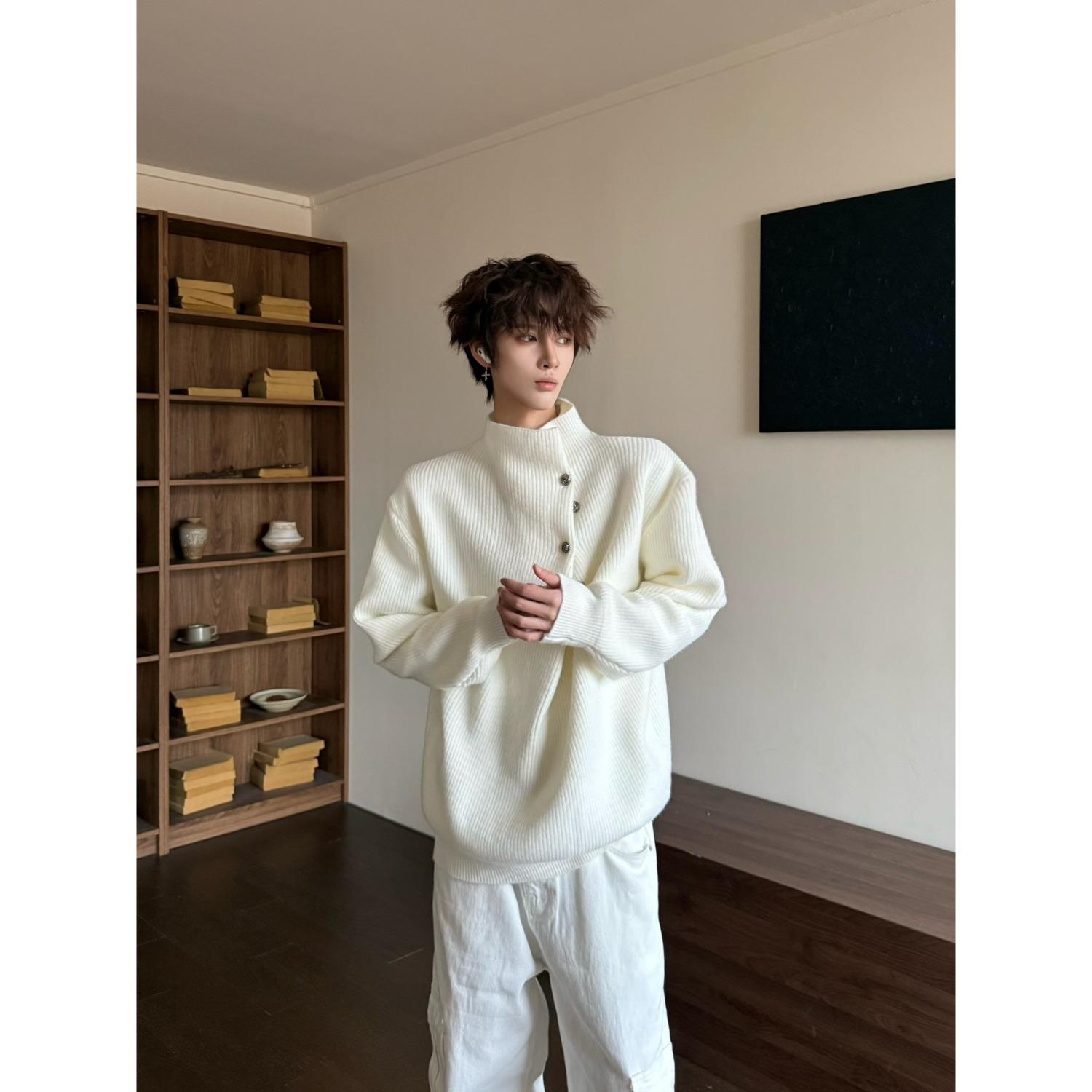

Irregular Button Men s Half-High Collar Sweater - Cool Knitwear for Autumn/Winter 2025 2XL білий