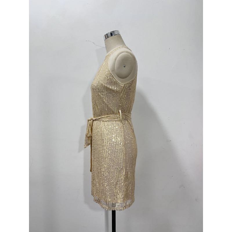 Women Sleeveless Halter Neck Sequin Bodycon Mini Evening Party Dress