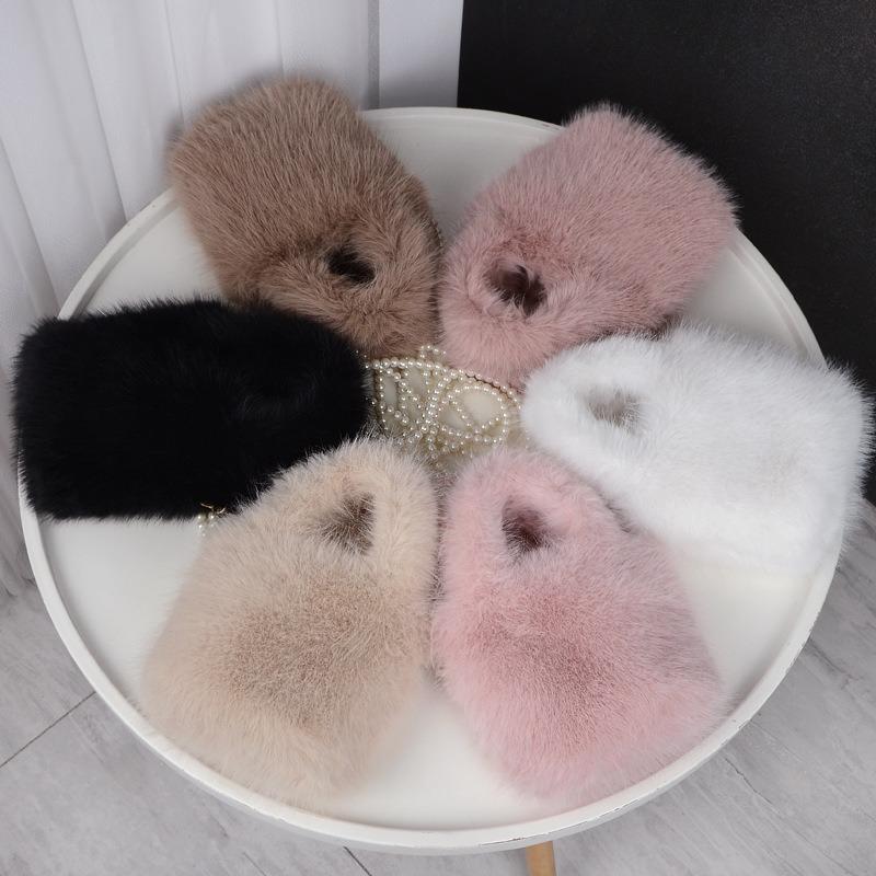 Pearl wool bag versatile messenger bag premium texture shoulder bag large capacity fox plush hand bag bucket bag