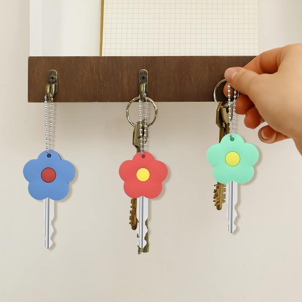 5Pcs Silicone Key Caps, Cute Flower House Key Covers, Identifier Key Protector Caps Tags for Middle Large Key, 1-1.3 inch (Key Length Over 6.3cm)