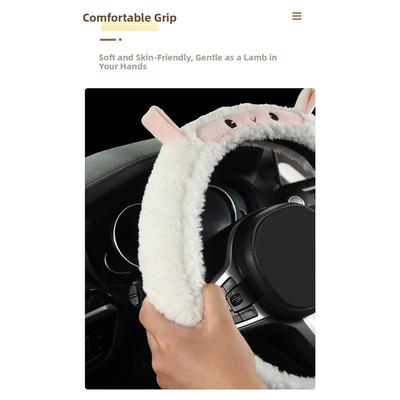 Plush Car Accessory Steering Wheel Cover For Winter Driving Soft Fleece Material Inner Silicone Anti-slip Beads