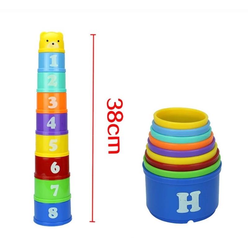 8PCS Educational Baby Toys 6Month Figures Letters Foldind Stack Cup Tower Children Early Intelligence Alphabet Toy for Children