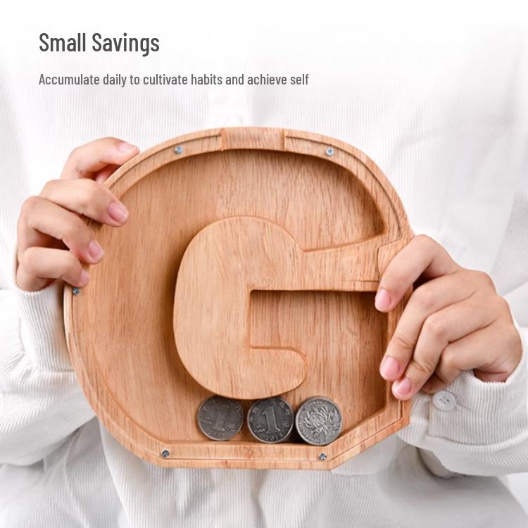 Sparbox aus Holz mit Alphabet für Kinder – Transparente Spardose Geschenk