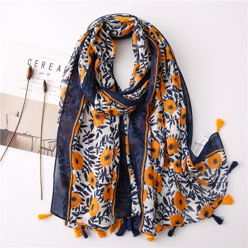 Japanese-Style Cotton & Linen Bohemian Scarf - Cashew Print and Silk Blend, Retro Artistic Design, Sunscreen Towel