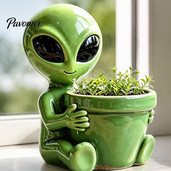 Sci-Fi Theme Plant Holders Funny Alien Planter, Resin Flower Pot, Decorative Whimsical Balcony Pots Pot for Succulents, Cactus, Sci-fi Lovers