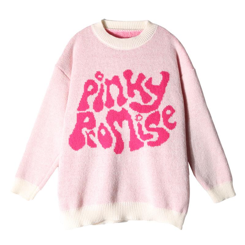 Autumn and winter new loose contrasting letter jacquard round neck long sleeved knitted pullover top sweater 3527 KTB