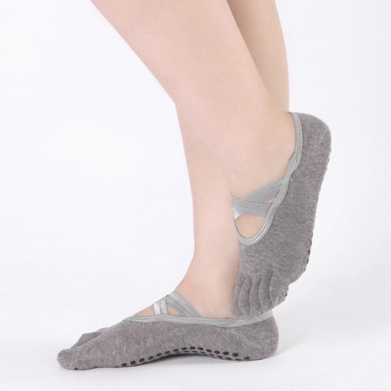 Șosete Sport din Bumbac Respirabil pentru Yoga, cu Prindere la Degete și Glezne, Cinci Degete, Ciorapi Antiderapanți