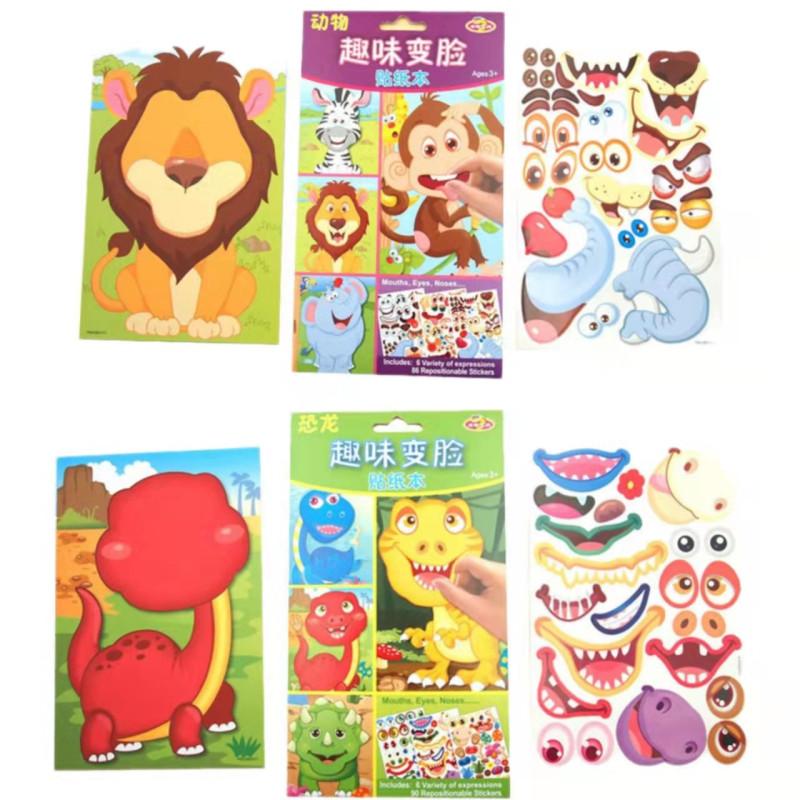 9Pcs/Set Diy Stickers Make-A-Face Princess Animal Dinosaur Assemble Toys Children Puzzle Games For Girls Kids Training Gifts Gxe