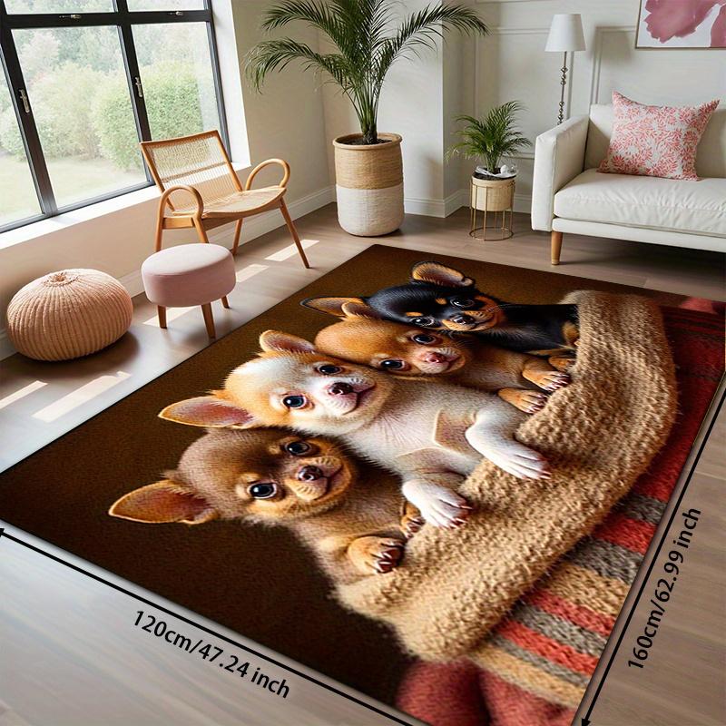 2D Flat Cute Chihuahua Puppies Flannel Area Rug Non Slip Pet Lover Carpet for Living Room Bedroom Kids Room Decor