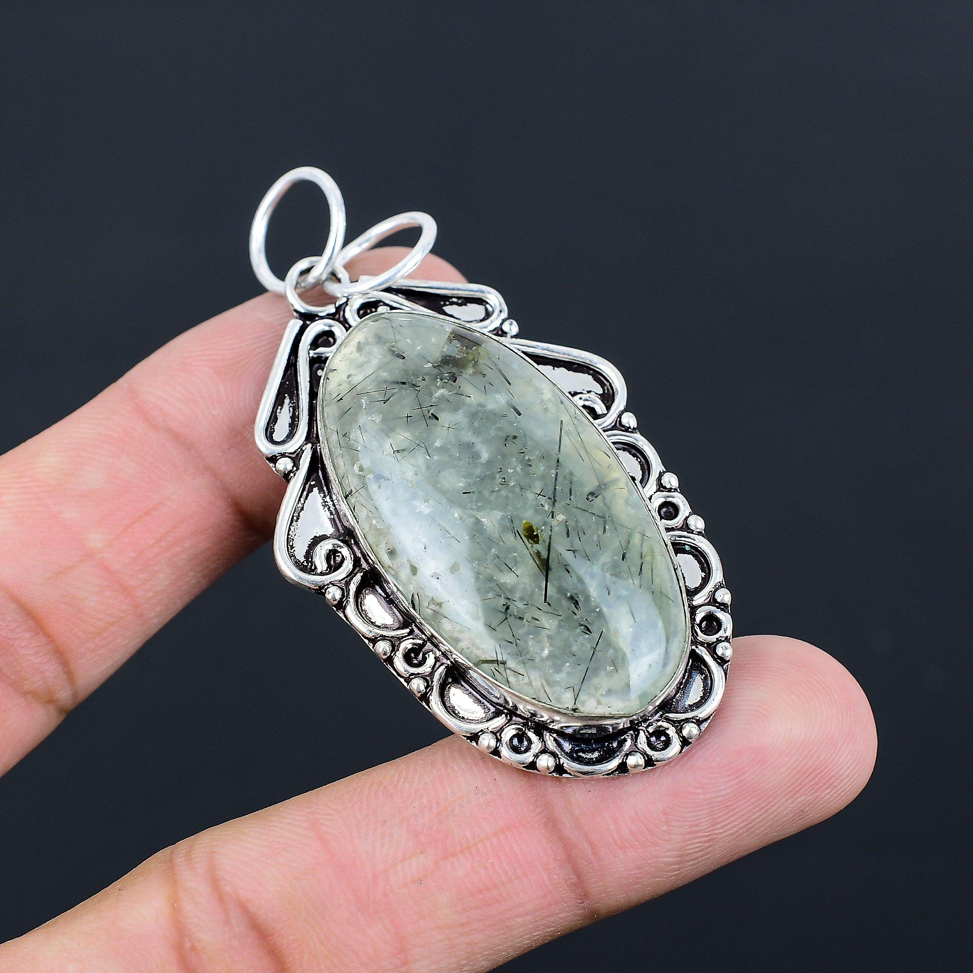 

Moss Moss Prehnite Stone Anniversary Mother Trendy Pendant 925 Sterling Silver