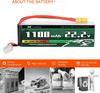 Lipo Battery 6S 22.2V 1100mAh 120C with XT60 Connector – High Power for RC Models – Soft Case, Silicone Wire