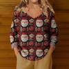 Women's Casual V-Neck Long Sleeve Knitted Christmas Print Pullover