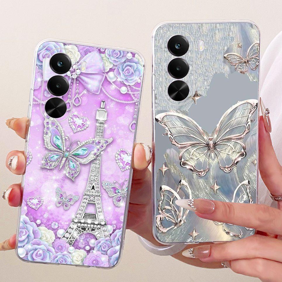 New Fashion Luxury Flower Butterfly Girly Painting Phone Case For Realme P4X RMX5108 Casing Soft Silicone Clear Back Cover
