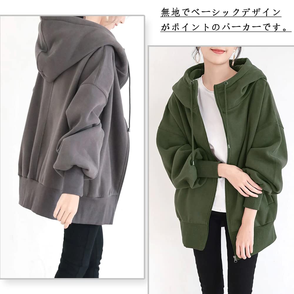 YUESUO Outerwear Long Sleeve Long Loose Solid Women's Zip-Up Hoodie, Coat, Fleece-Lined Hoodie, Sweatshirt, Thick, Length, Warm, Cute, Oversized, Fit,