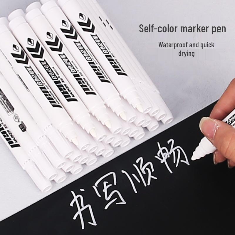 White Waterproof Oil-Based Marker Pen - Fade-Resistant, Non-Erasable, Thick Tip, Large Size, Fast Shipping