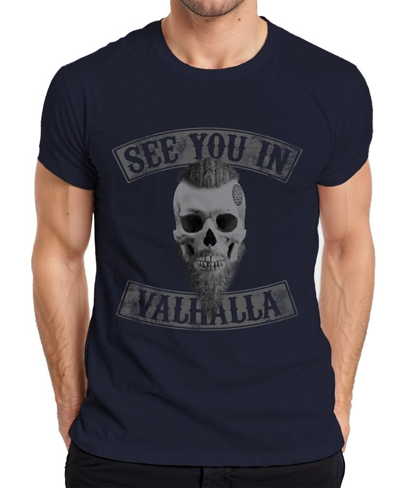 See You In Valhalla Skull Runes Vikings Vegvisir Biker Unisexs TShirt S
