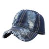 Solid Color Ripped Denim Baseball Cap Men's Big Brim Big Head Circumference Visor Soft Top Truck Driver Cap