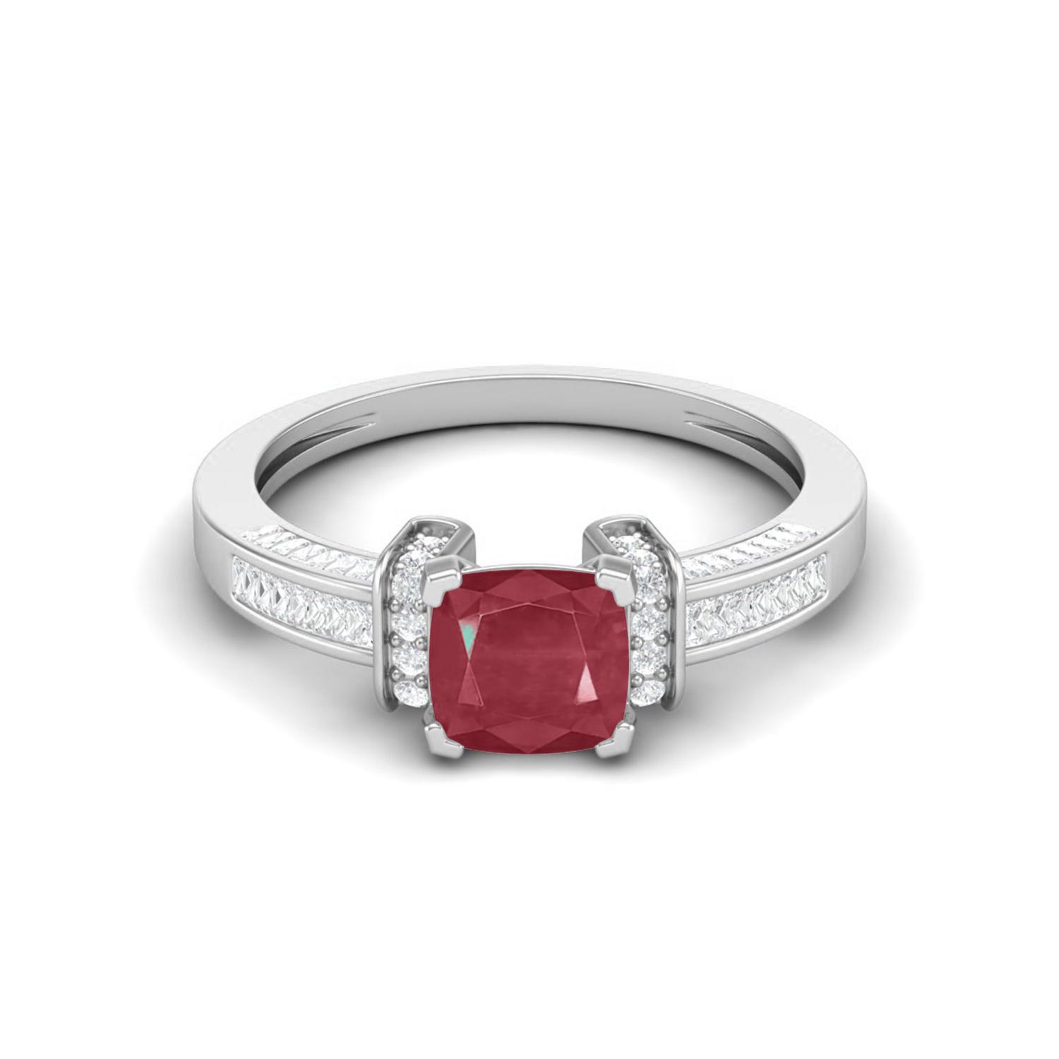 2.03 Cts Cushion Shape Ruby Art Deco Shank 925 Sterling Silver Classic Wedding Ring 12