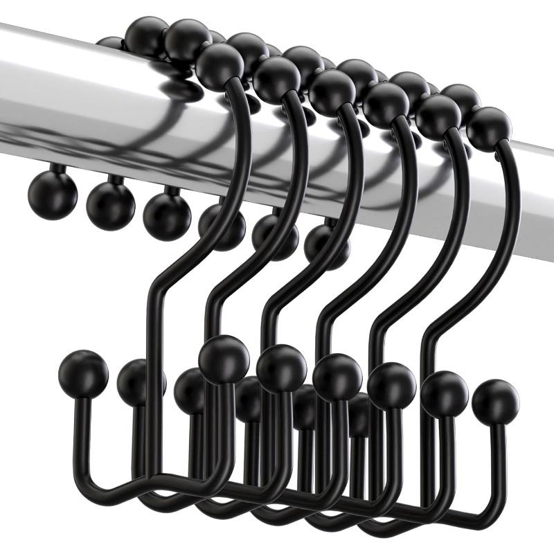 Shower Curtain Hooks Rings, Rust Resistant Metal Double Glide Shower Hooks Rings for Bathroom Shower Rods Curtains, Set of 12 Hooks